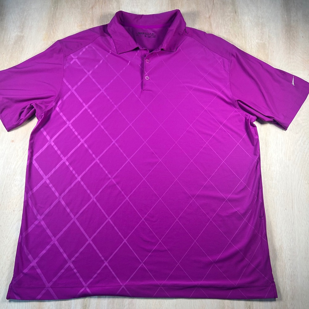 Nike Golf Dri-FIT Polo Shirt Mens XL Purple Argyle Diamond Short Sleeve Swoosh